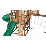 Complex Loc de Joaca SkyFort 3 din lemn de cedru - Centru de exterior multifunctional cu tobogan elicoidal si 3 nivele de joaca Sky Fort III Backyard Discovery  